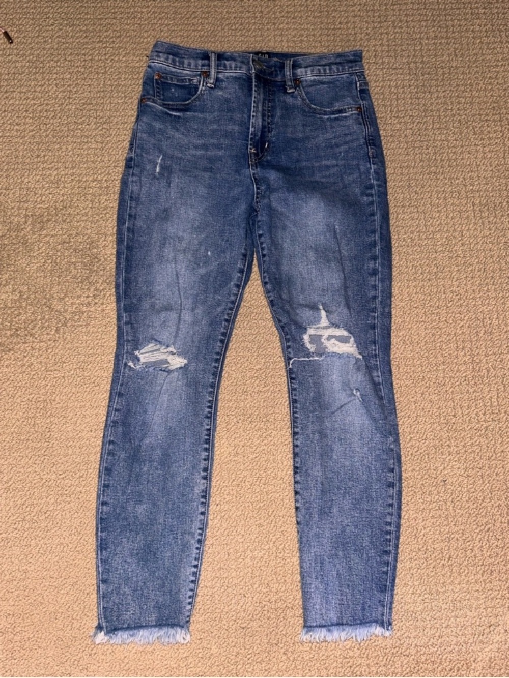 GAP Ripped High-Rise Flare Jeans in Blue Denim